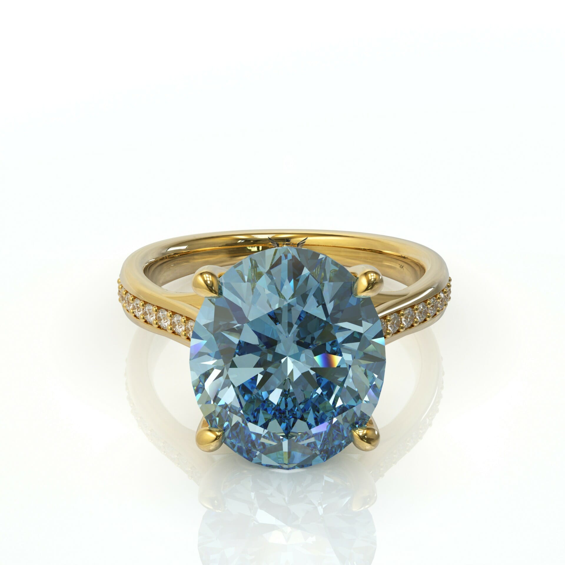 אבן חן אקוואה מרין ויהלומים לבנים על טבעת זהב דגם: Mila