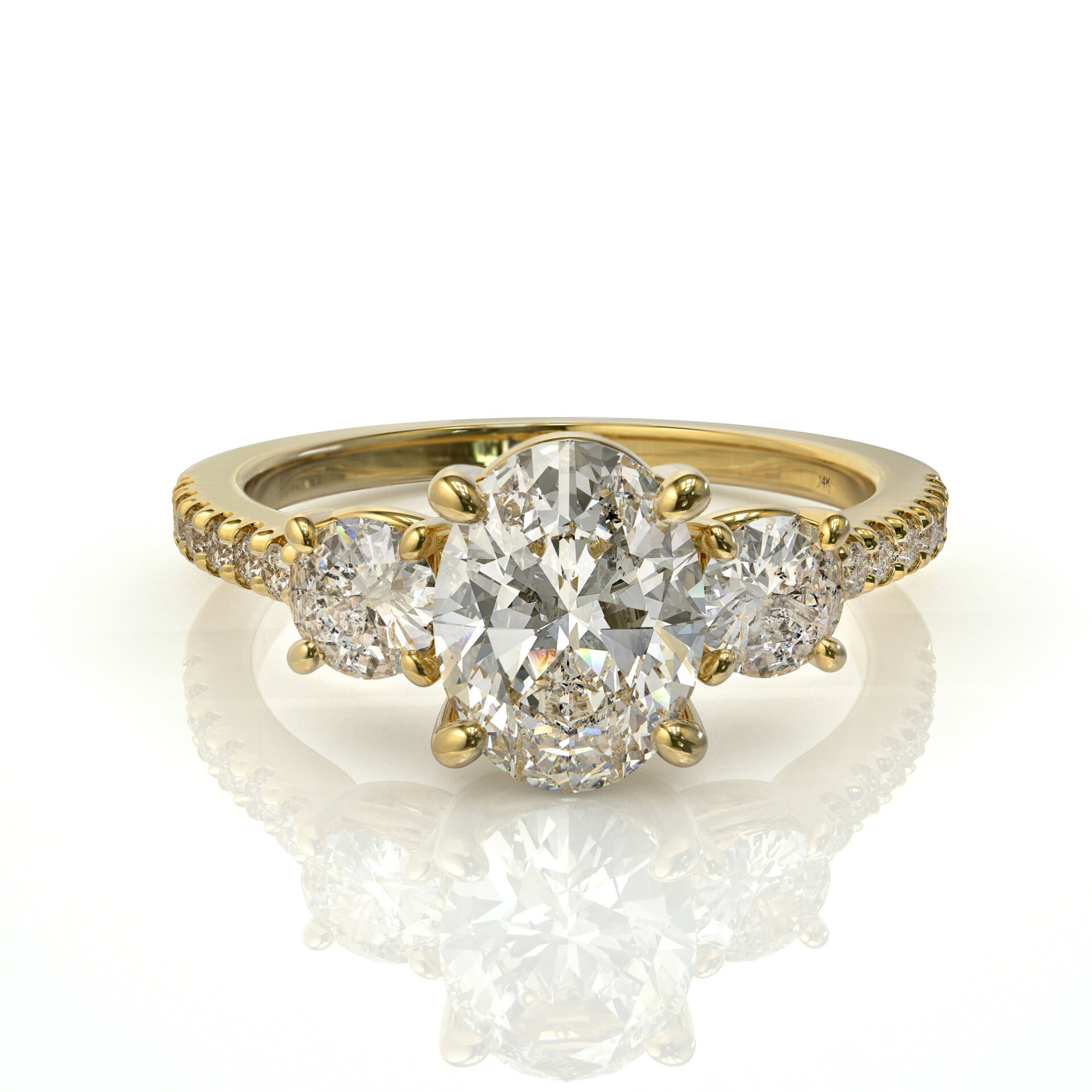 טבעת אירוסין זהב מושלמת משובצת יהלום אובל ויהלומים עגולים דגם: עדן