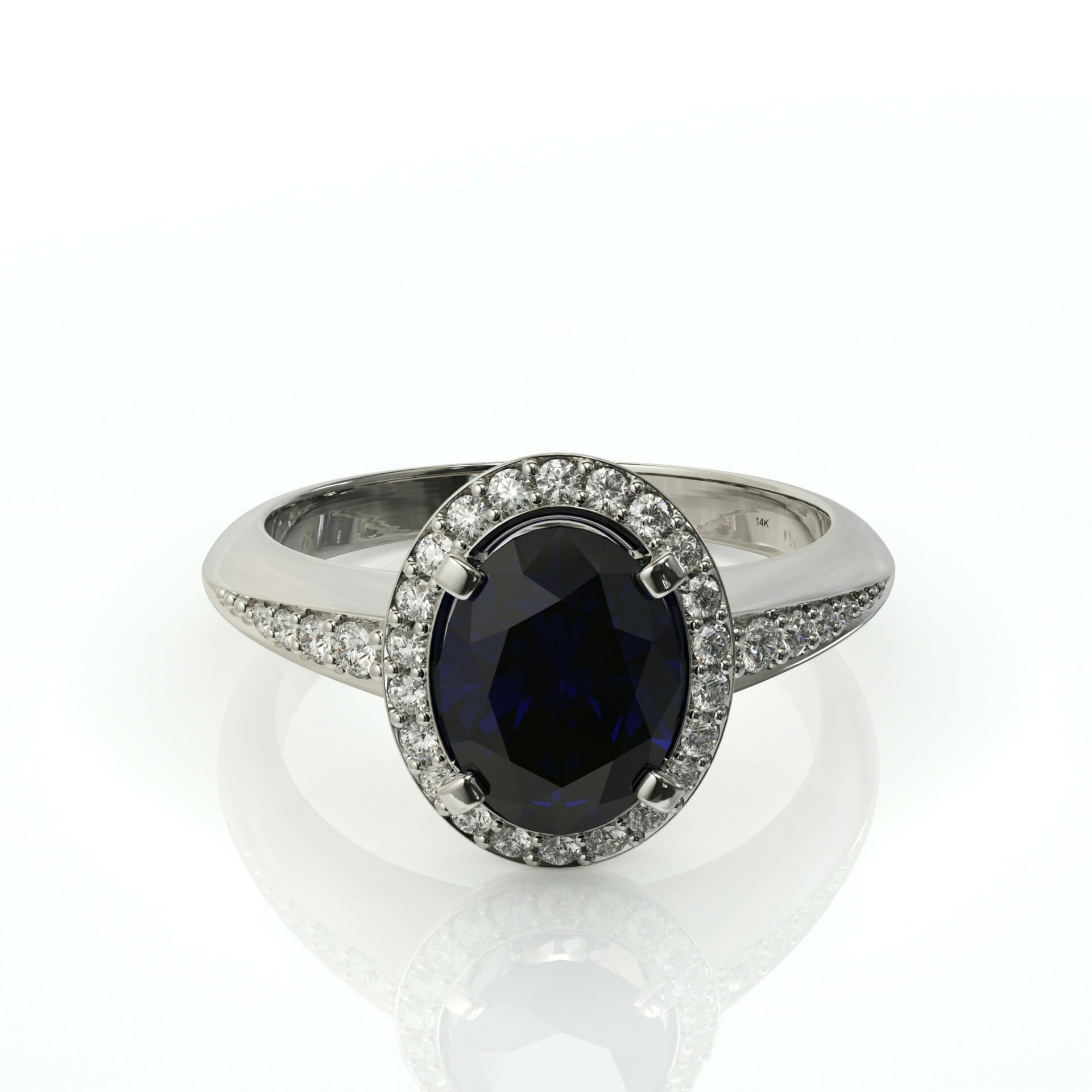 אבן חן ספיר כחולה והיילו יהלומים וטבעת דגם: Ella