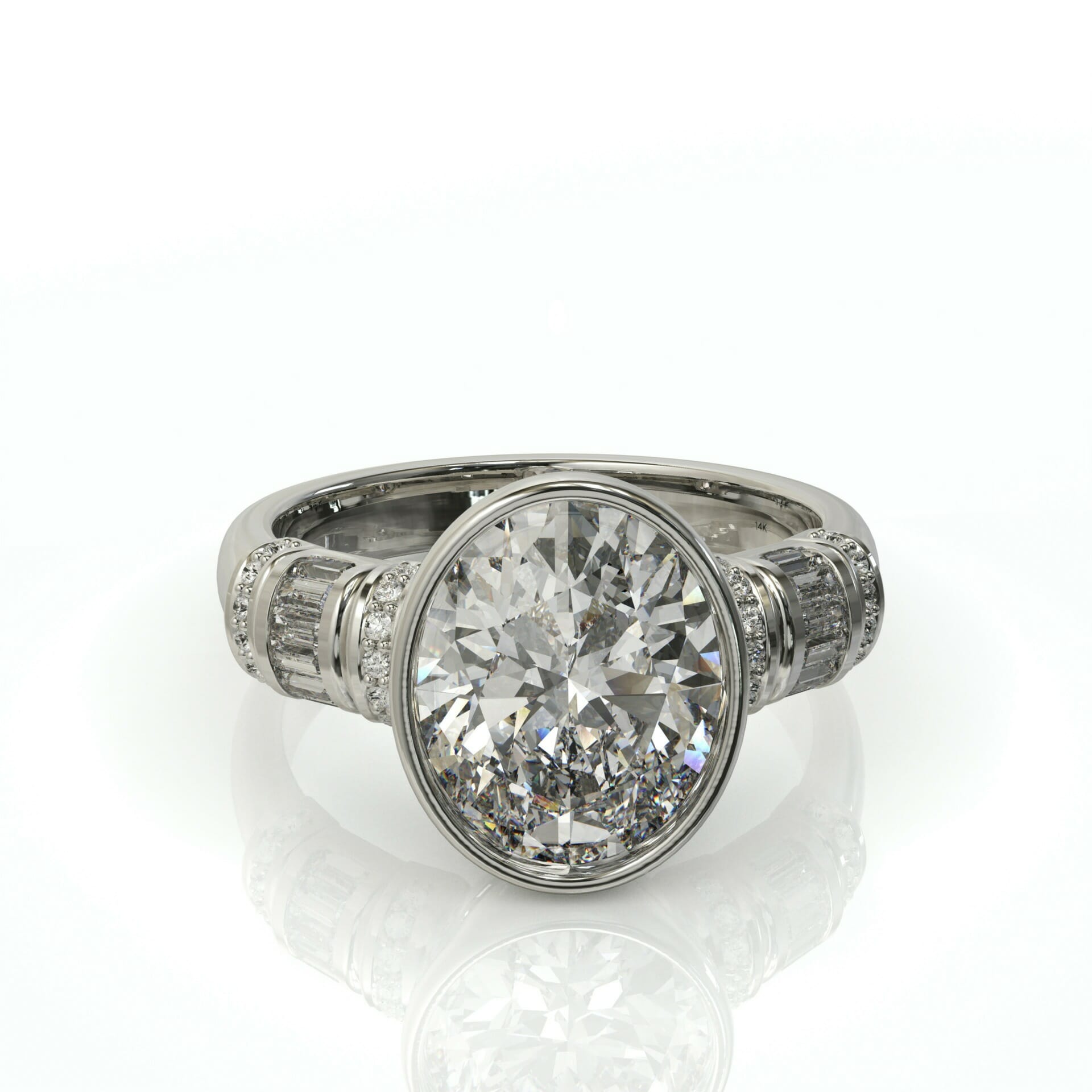 טבעת וינטאג' ויהלום אובל ויהלומי באגט דגם: Michal