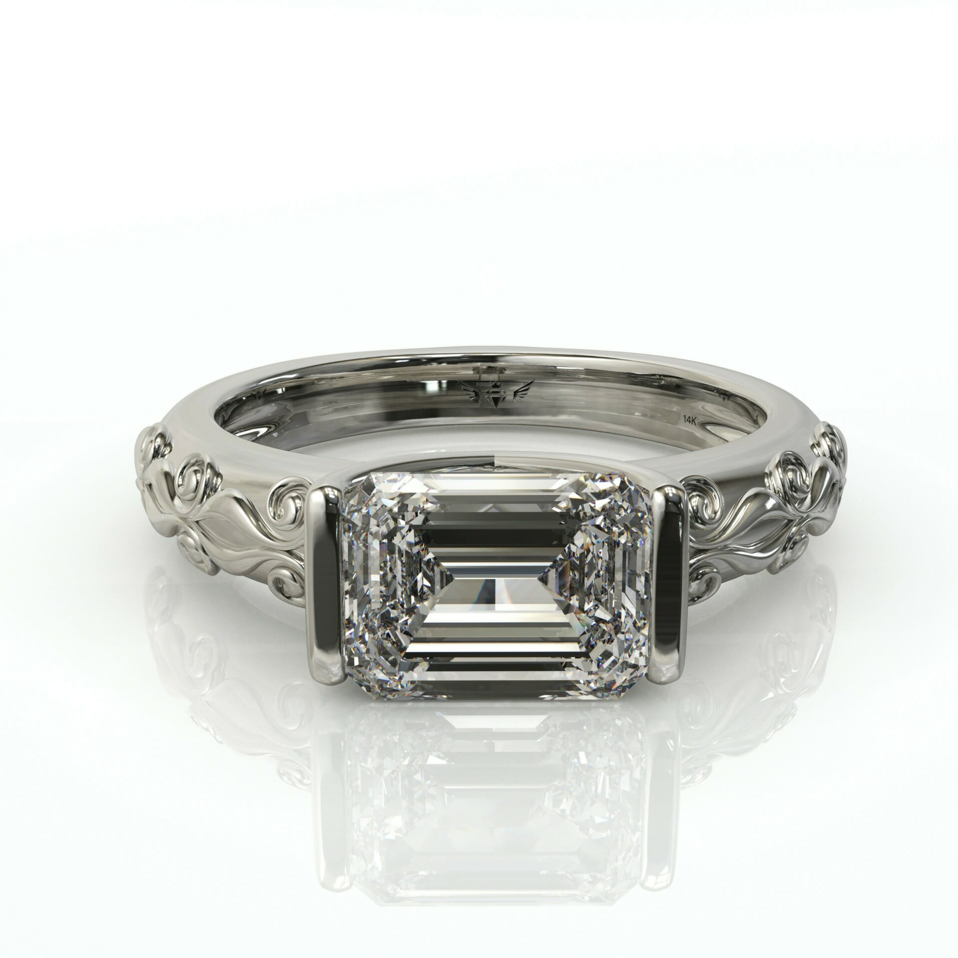 טבעת וינטאג' מעוטרת ויהלום אמרלד מרהיב דגם: Naomi