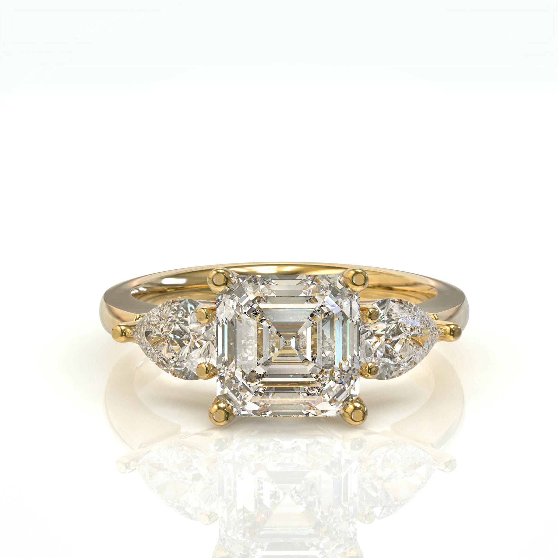 טבעת זהב יהלום פרינסס ושני יהלומי טיפה דגם: Tali