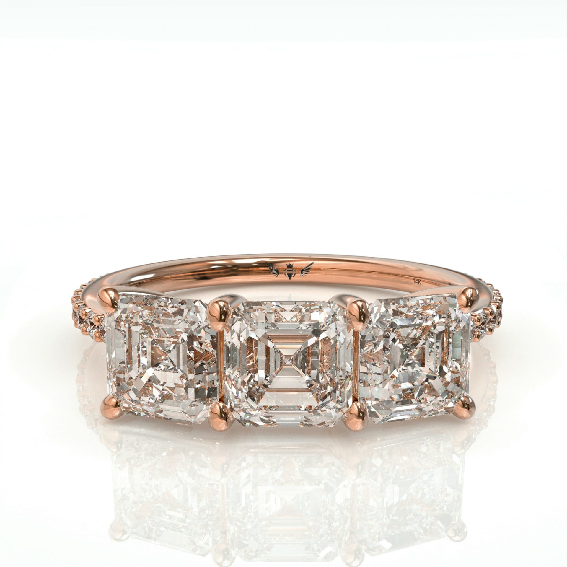 שלושה יהלומי פרינסס ושורת יהלומים בטבעת זה שלמות דגם: Michal