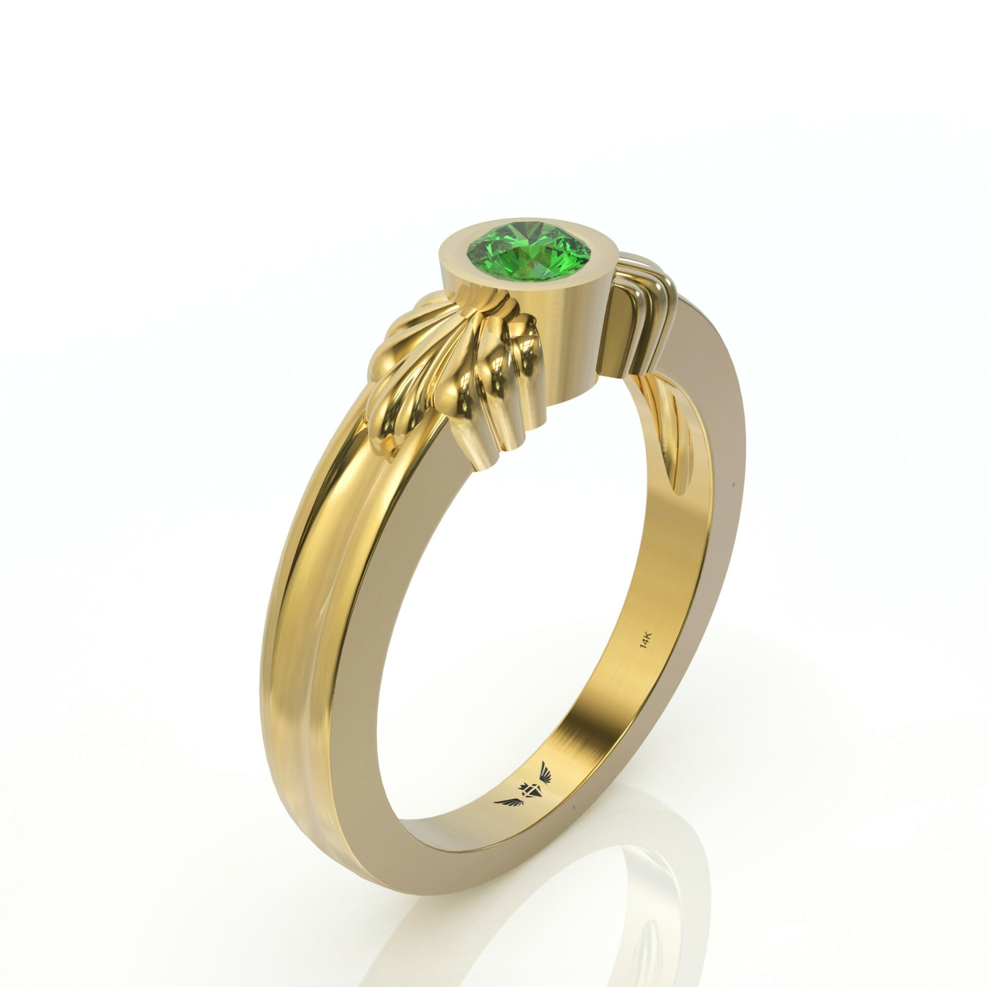 טבעת וינטאג' ייחודית משובצת אבן חן אמרלד עגולה דגם: Adi