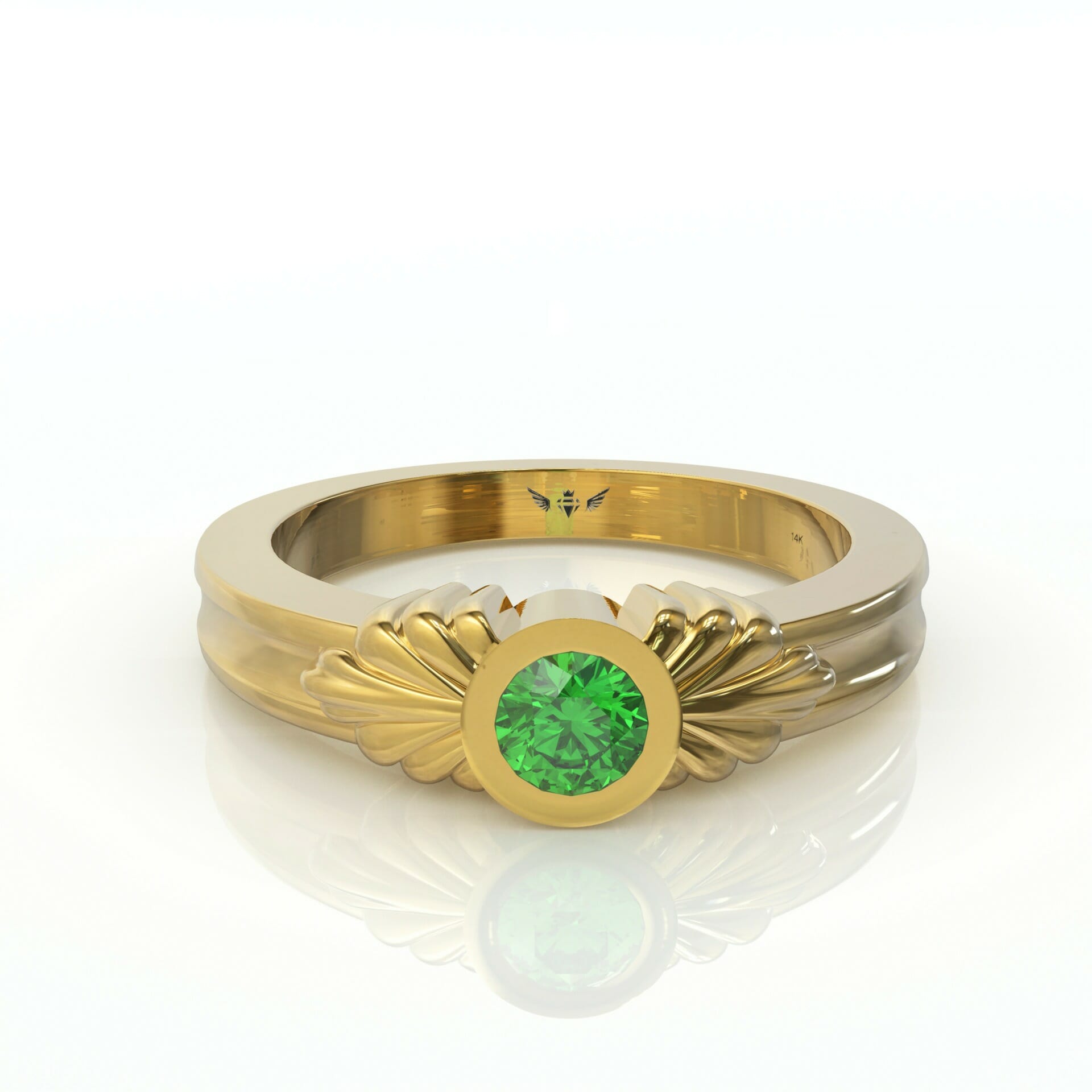 טבעת וינטאג' ייחודית משובצת אבן חן אמרלד עגולה דגם: Adi