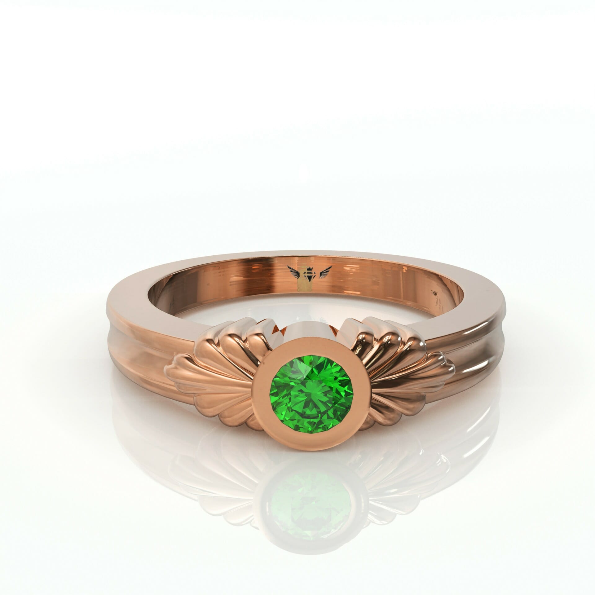 טבעת וינטאג' ייחודית משובצת אבן חן אמרלד עגולה דגם: Adi