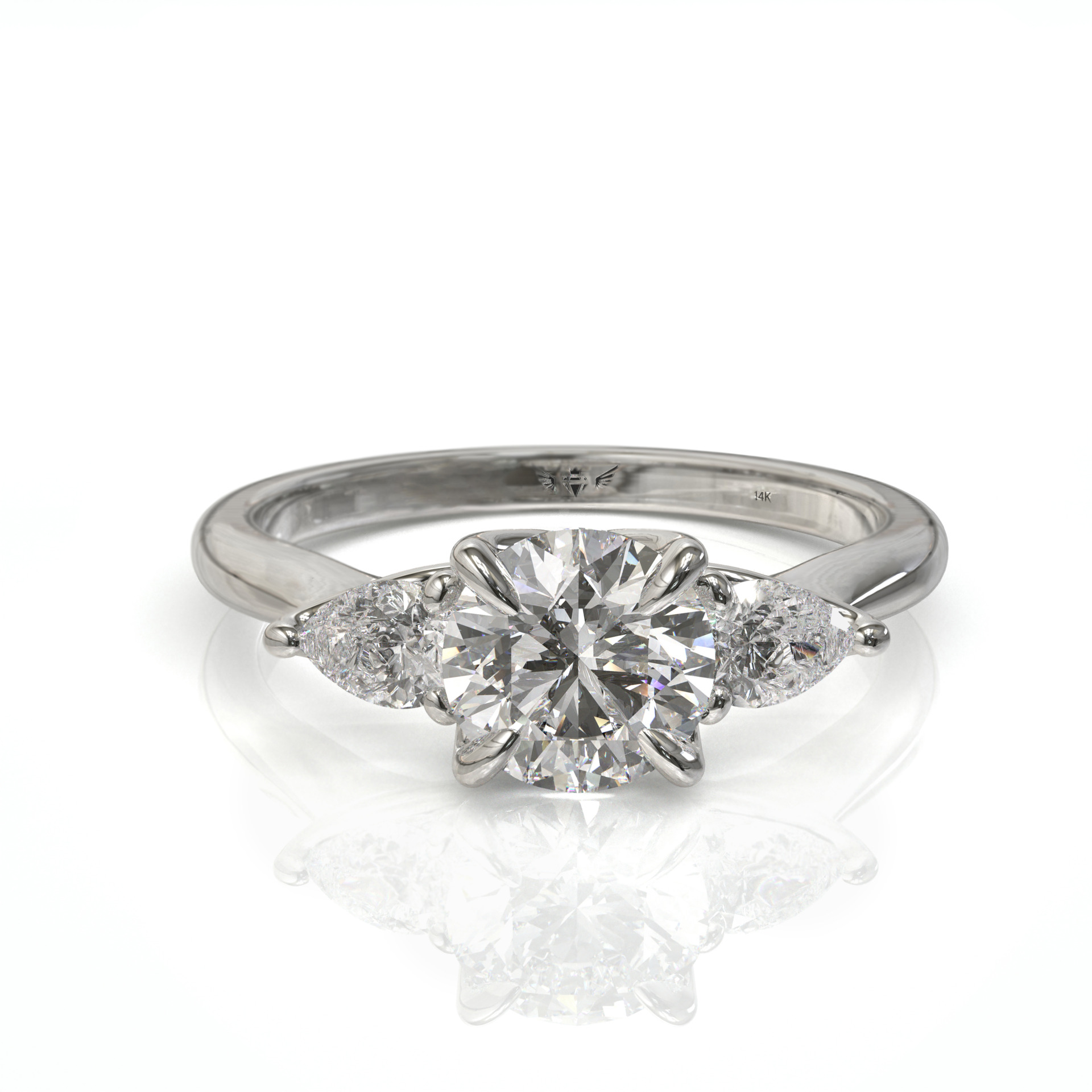 טבעת אירוסין משובצת יהלומי טיפה ויהלום עגול דגם: סידני