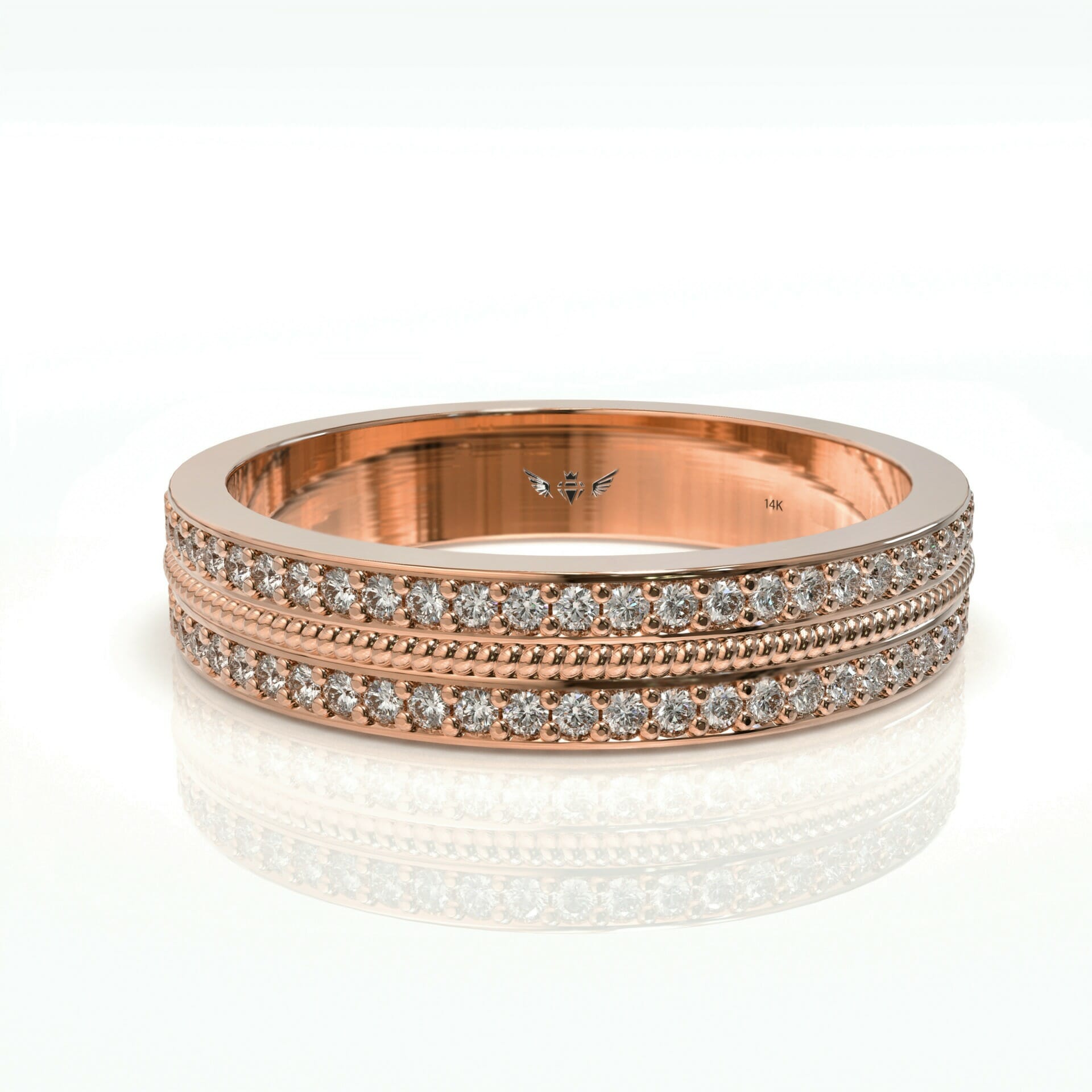 טבעת שורה יוקרתית ושתי שורות יהלומים דגם: Claire