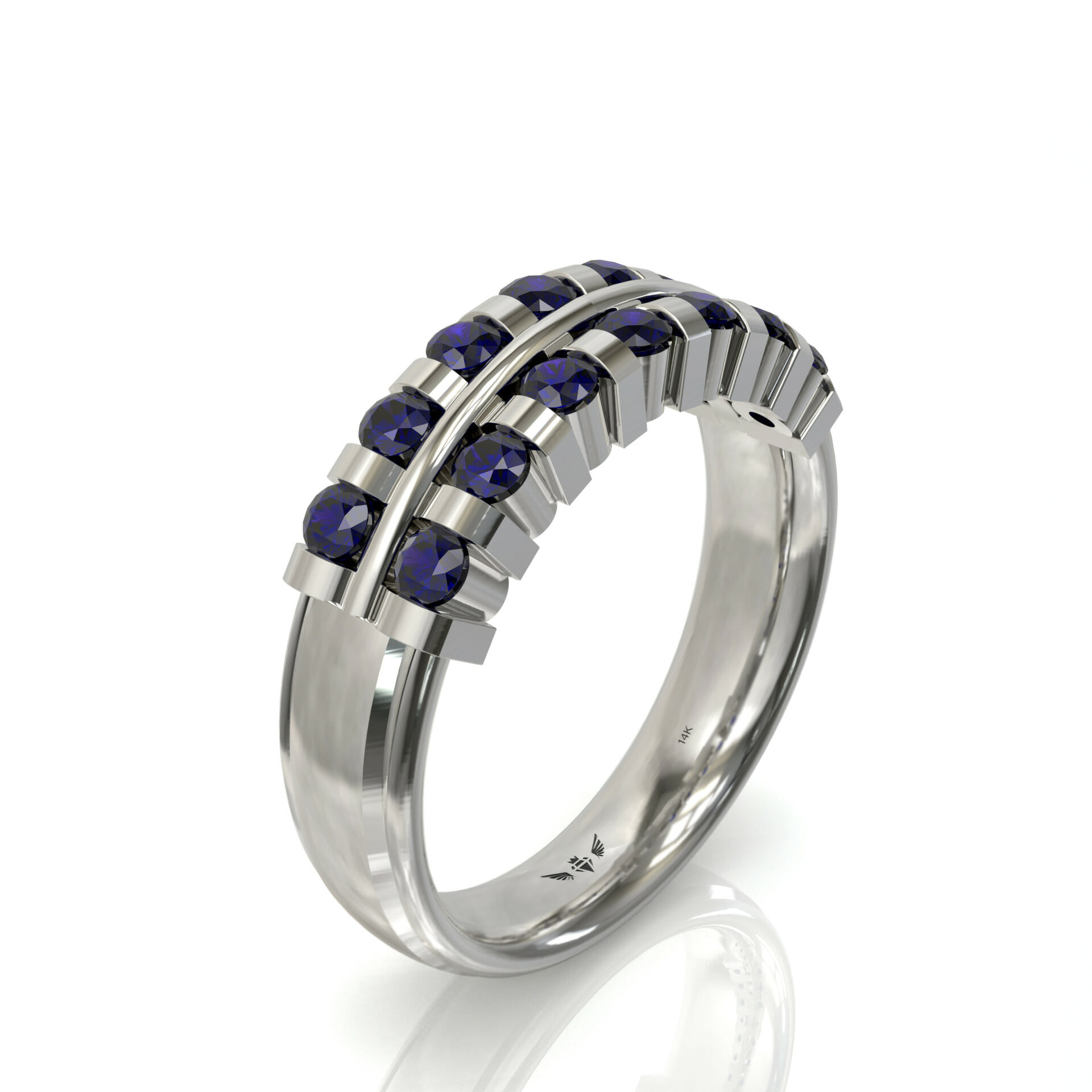 טבעת זהב שתי שורות אבני חן ספיר דגם: June