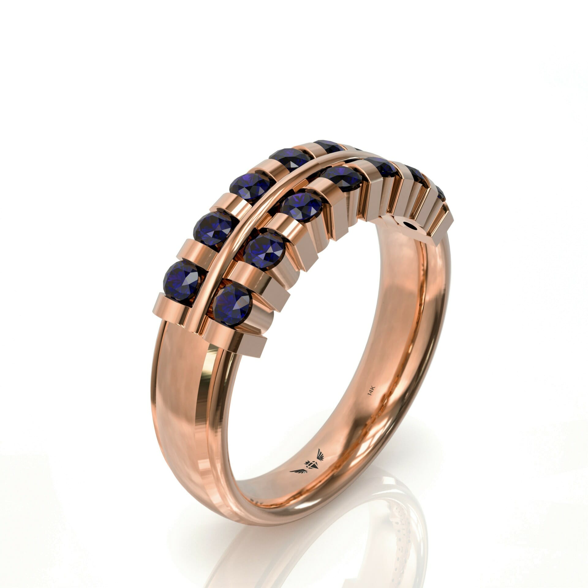 טבעת זהב שתי שורות אבני חן ספיר דגם: June