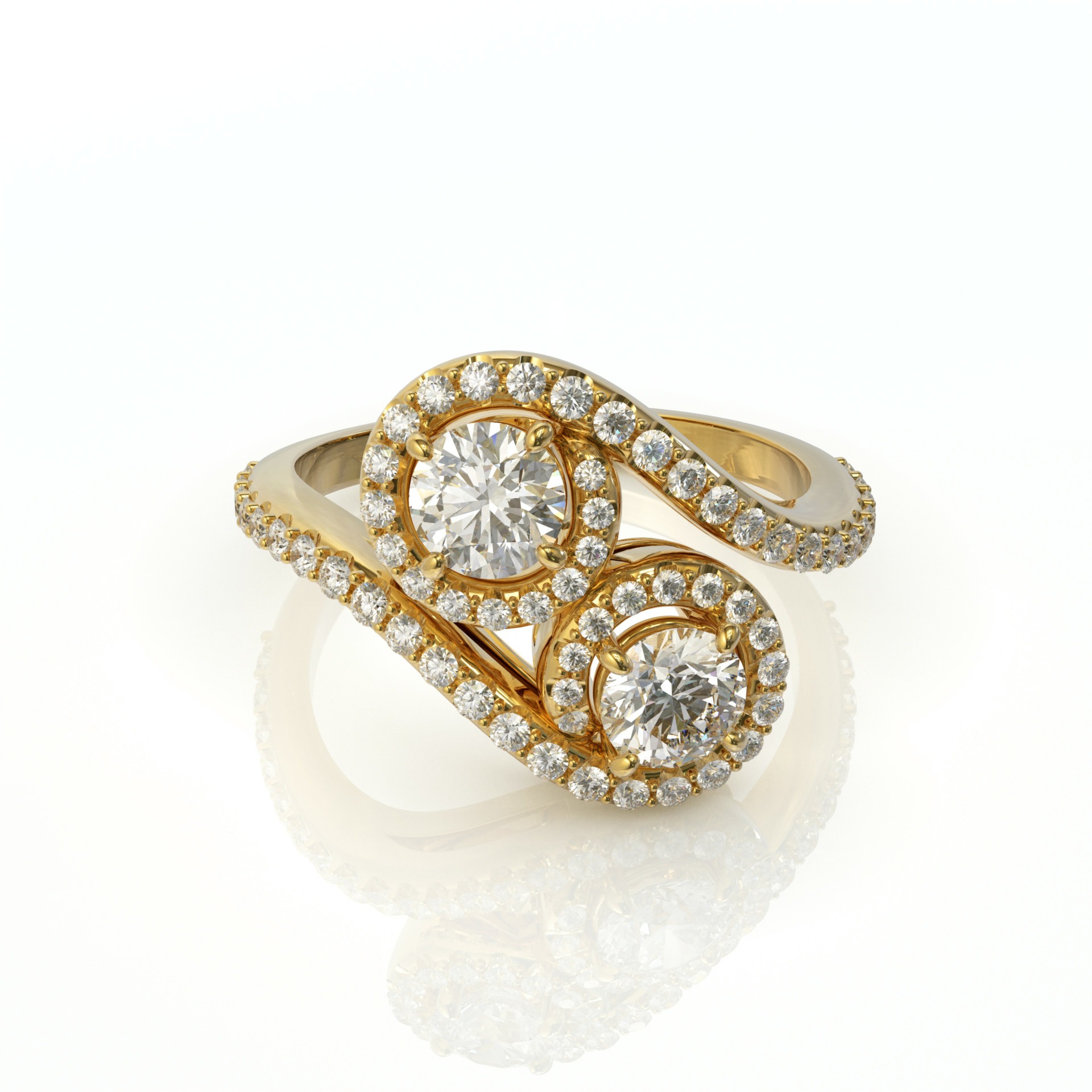 טבעת זהב ויהלומים בסגנון טוויסט דגם: גלי