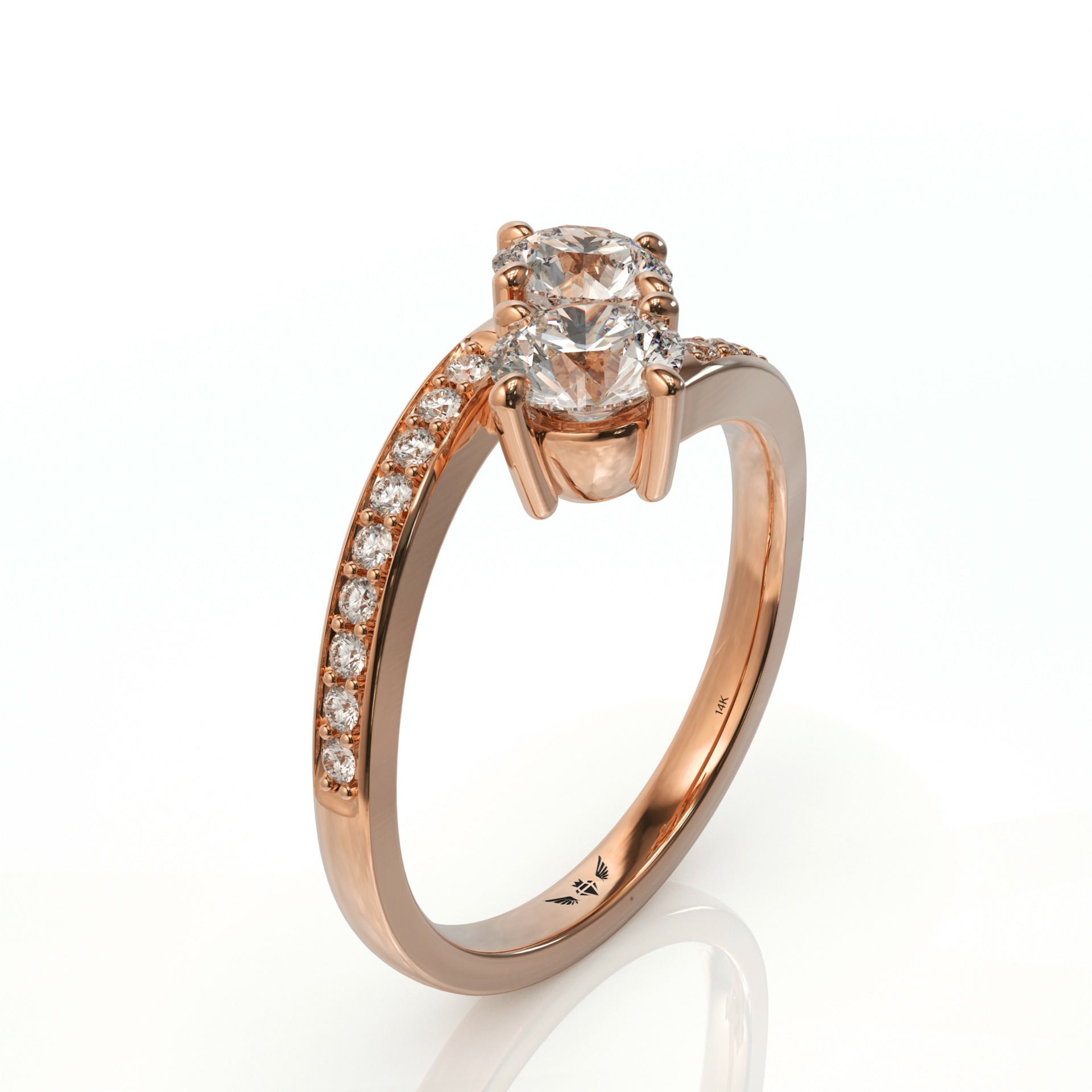 טבעת שורה בסגנון טוויסט ושני יהלומים עגולים דגם: ריצ'ל