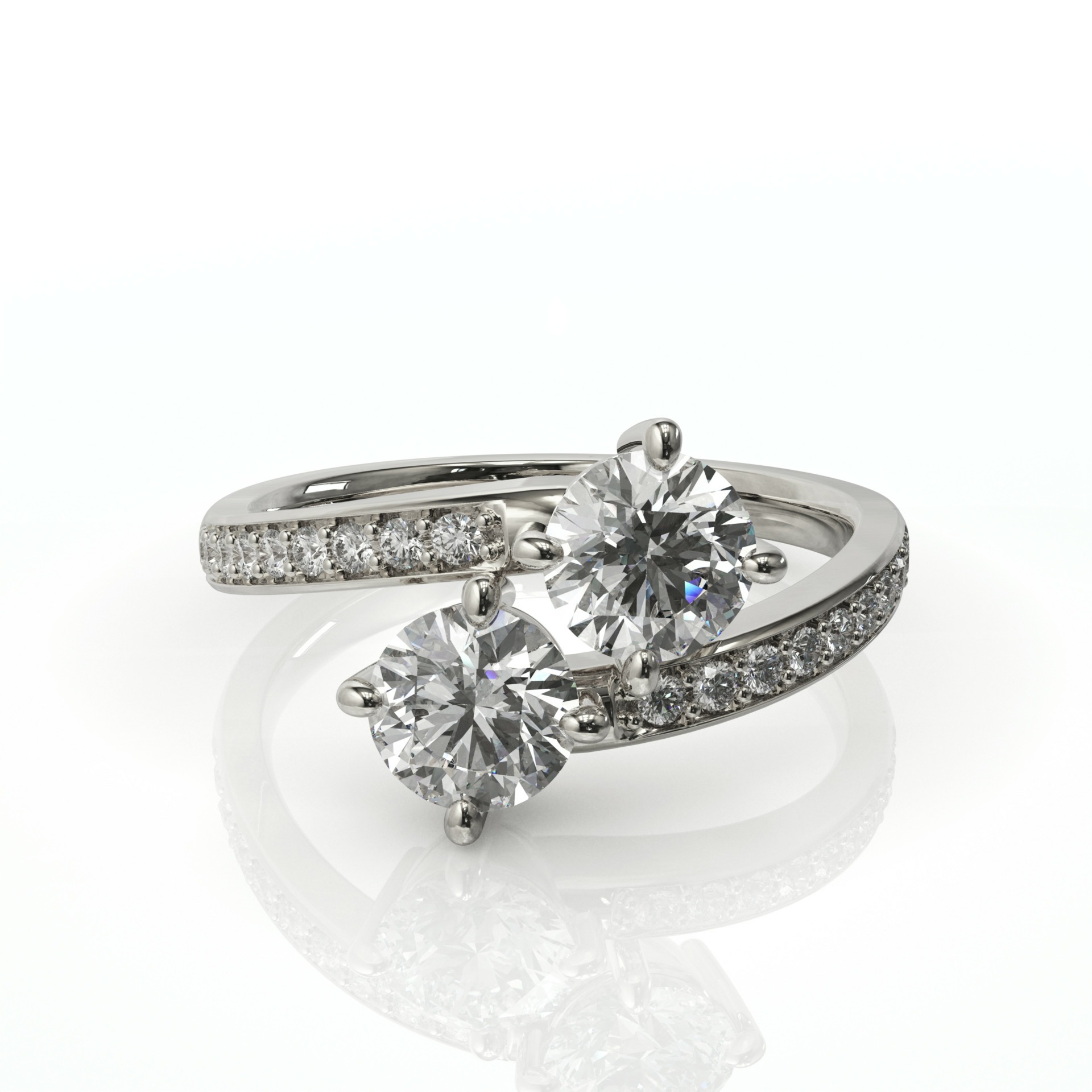 טבעת שורה בסגנון טוויסט ושני יהלומים עגולים דגם: ריצ'ל