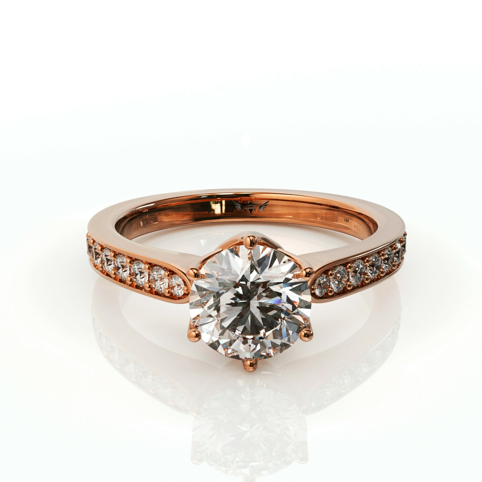 טבעת אירוסין יהלום שבכתר ושורת יהלומים דגם: קייט