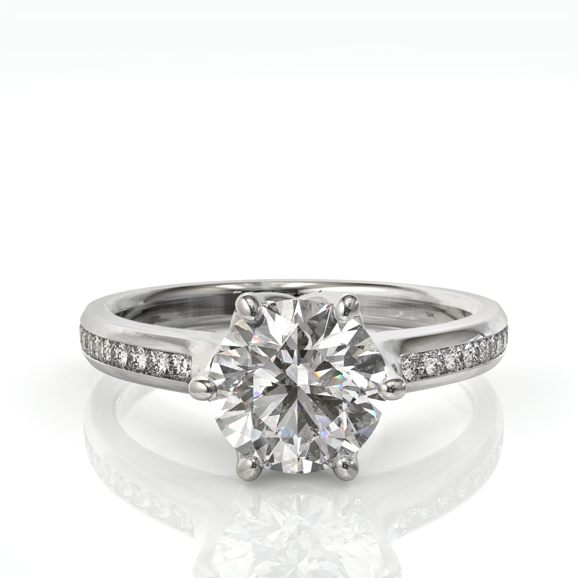 טבעת אירוסין ויהלום עגול בשיבוץ שש שיניים דגם: אמי