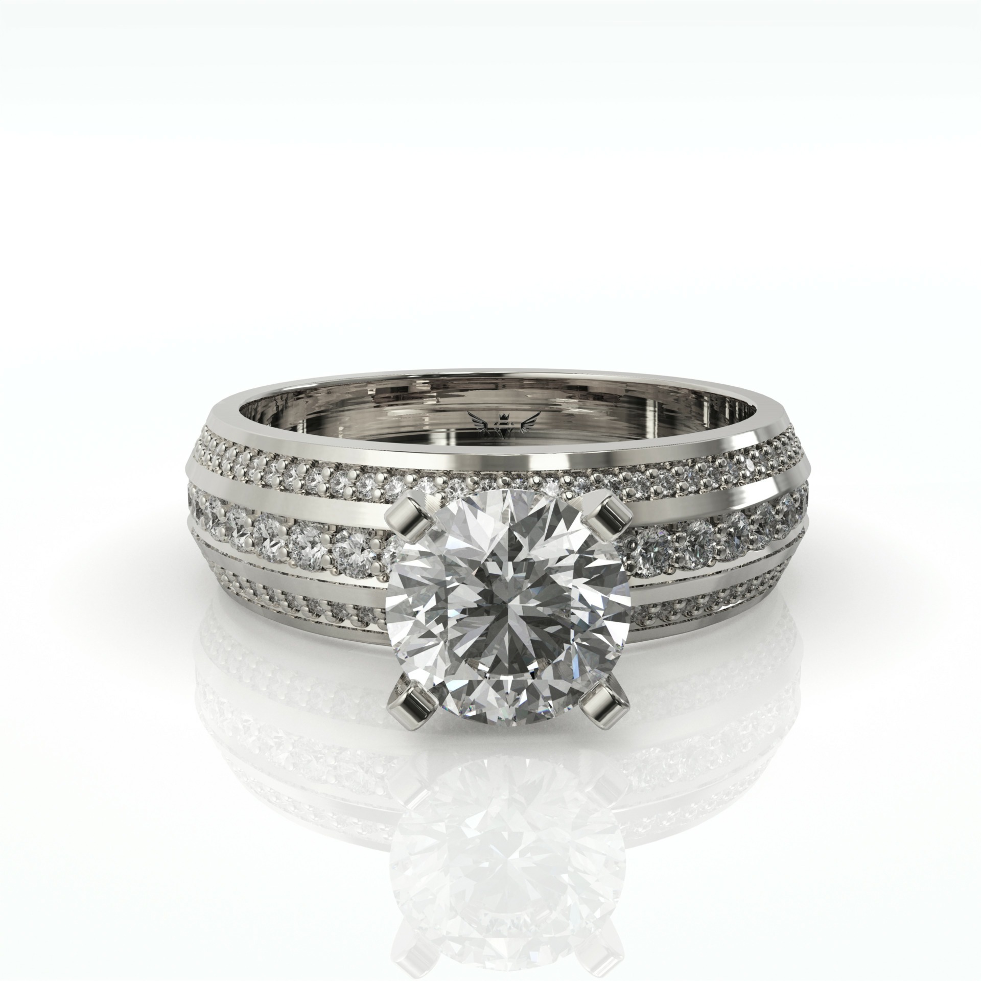 טבעת שלוש שורות יהלומים ויהלום עגול דגם: סידני