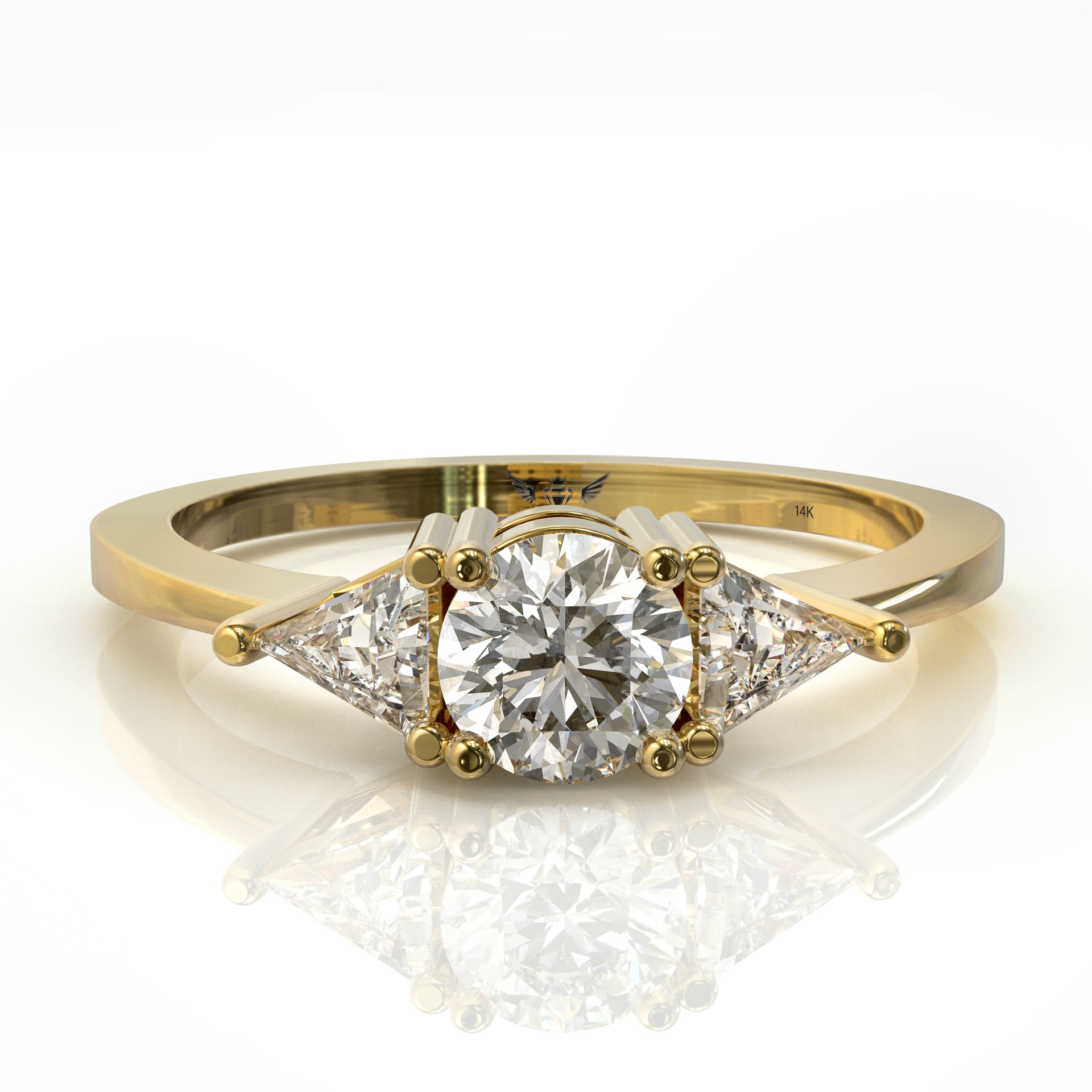 טבעת עם יהלומים בחיתוך משולש ויהלום עגול דגם: Gal