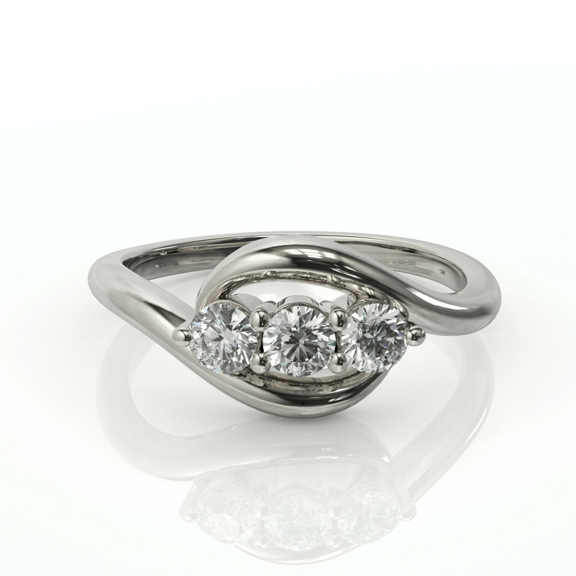 טבעת זהב בצורת עין שלוש יהלומים דגם: Elizabeth