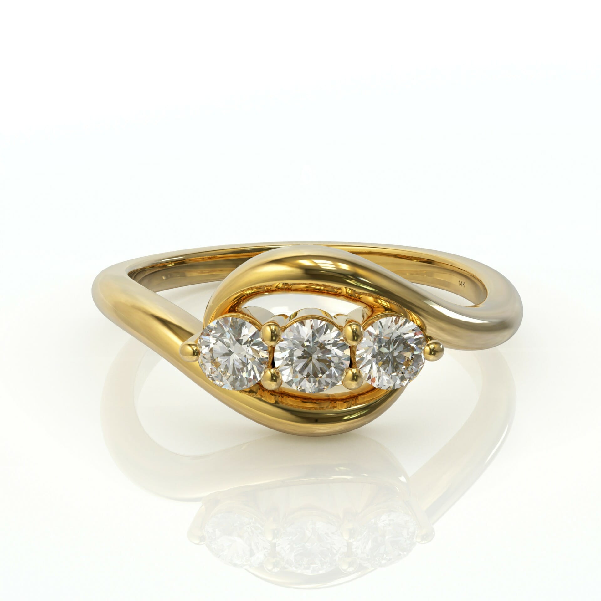 טבעת זהב בצורת עין שלוש יהלומים דגם: Elizabeth