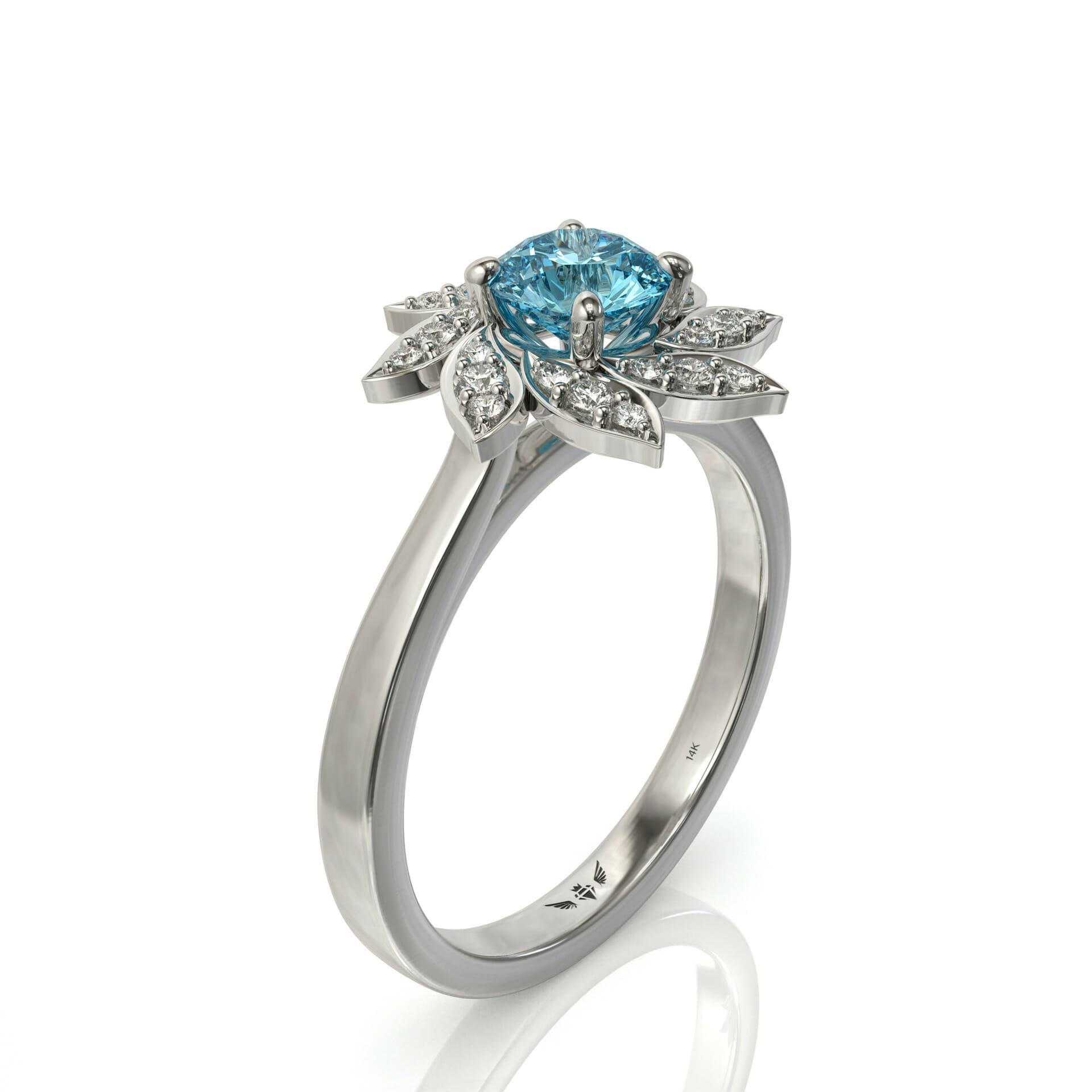 טבעת ספירלה יהלומים לבנים ואבן חן אקוואה מרין דגם: Ashley