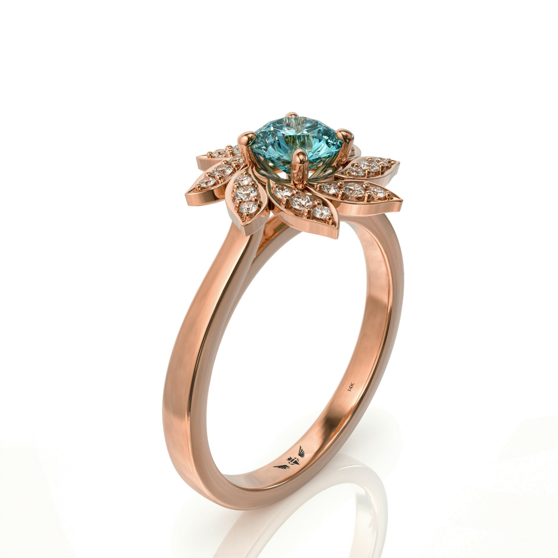 טבעת ספירלה יהלומים לבנים ואבן חן אקוואה מרין דגם: Ashley