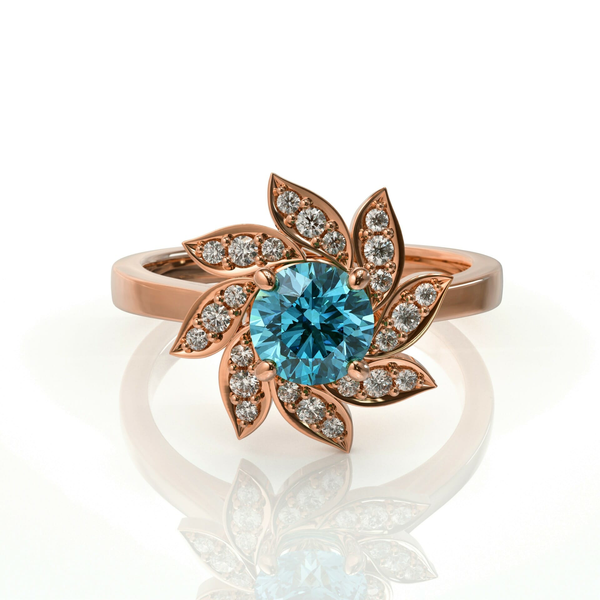 טבעת ספירלה יהלומים לבנים ואבן חן אקוואה מרין דגם: Ashley