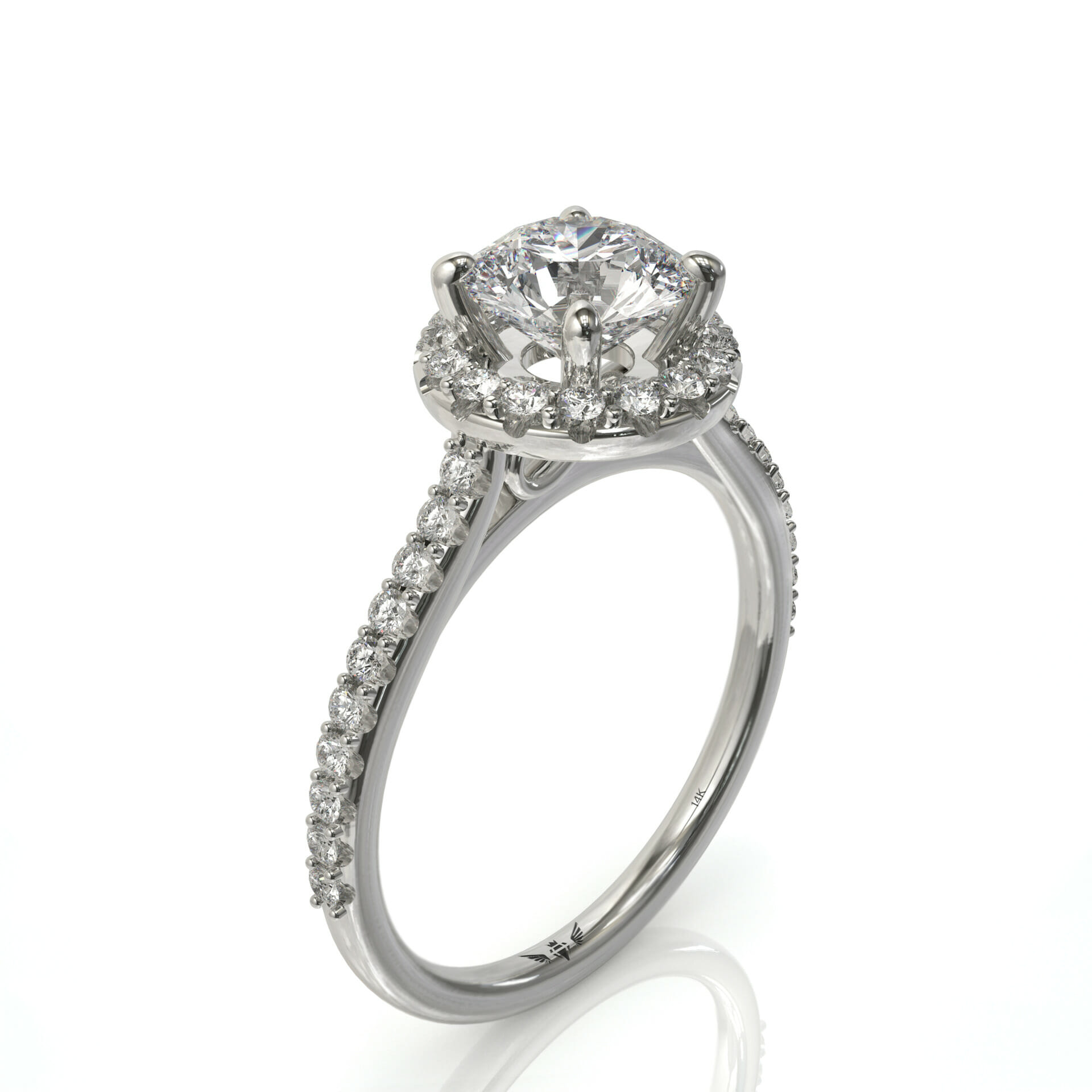 טבעת אירוסין זהב יהלום עגול והיילו יהלומים דגם: אמה