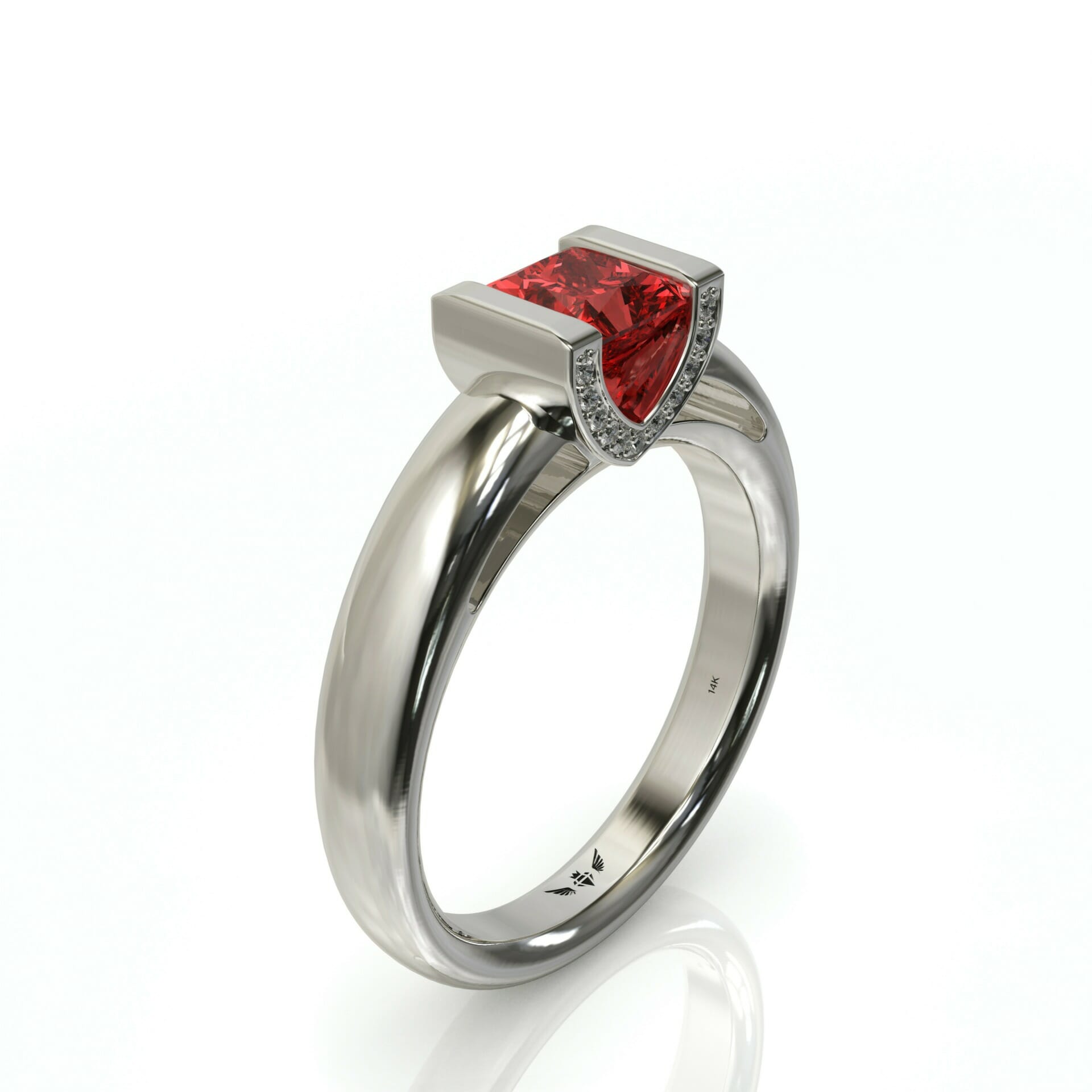 אבן חן רובי בחיתוך פרינסס משובצת בטבעת זהב יוקרתית דגם: Hila