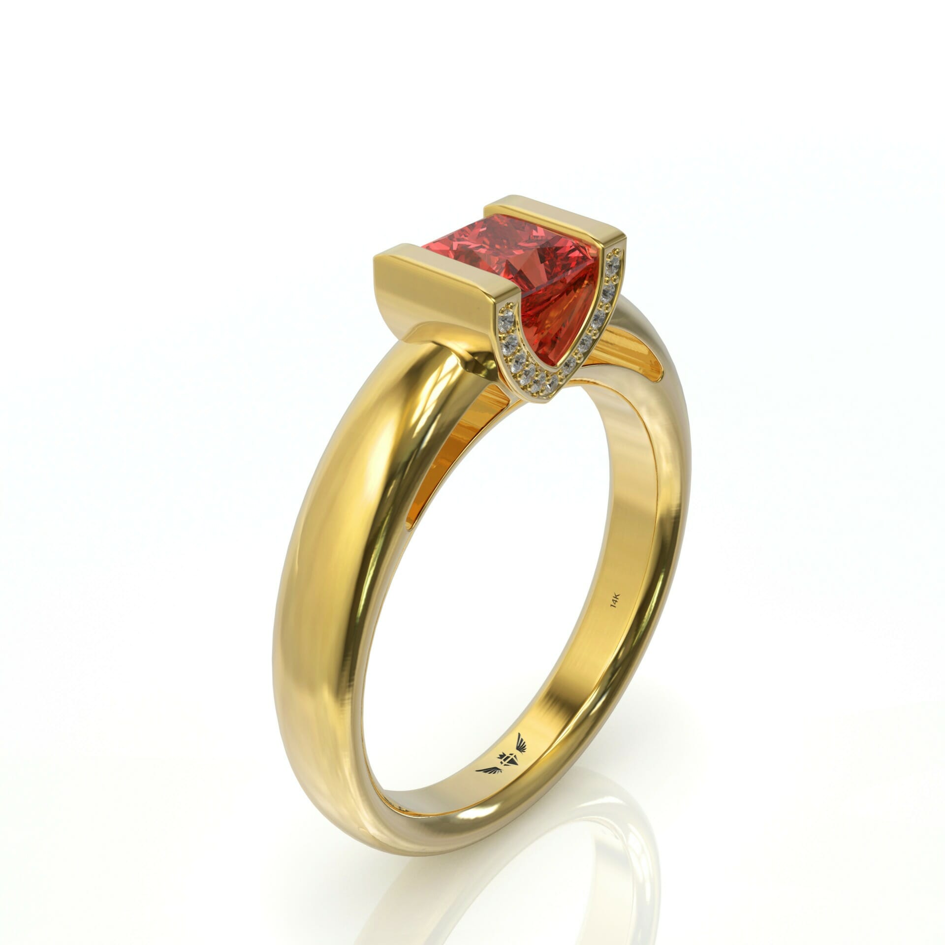 אבן חן רובי בחיתוך פרינסס משובצת בטבעת זהב יוקרתית דגם: Hila