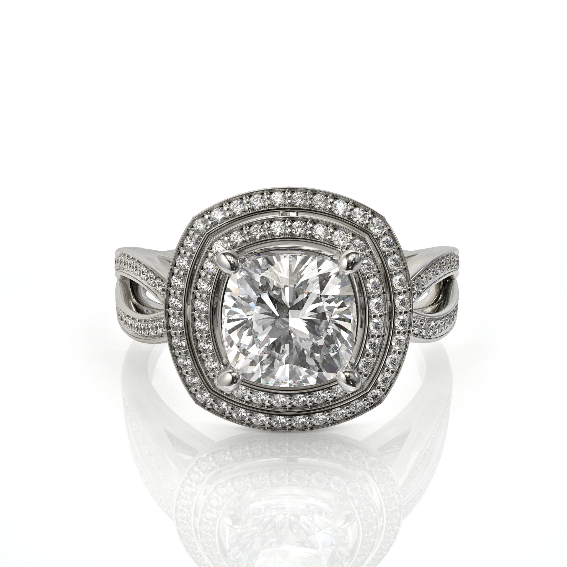 טבעת היילו כפולה יוקרתית ויהלום קושן מרכזי דגם: וונדי