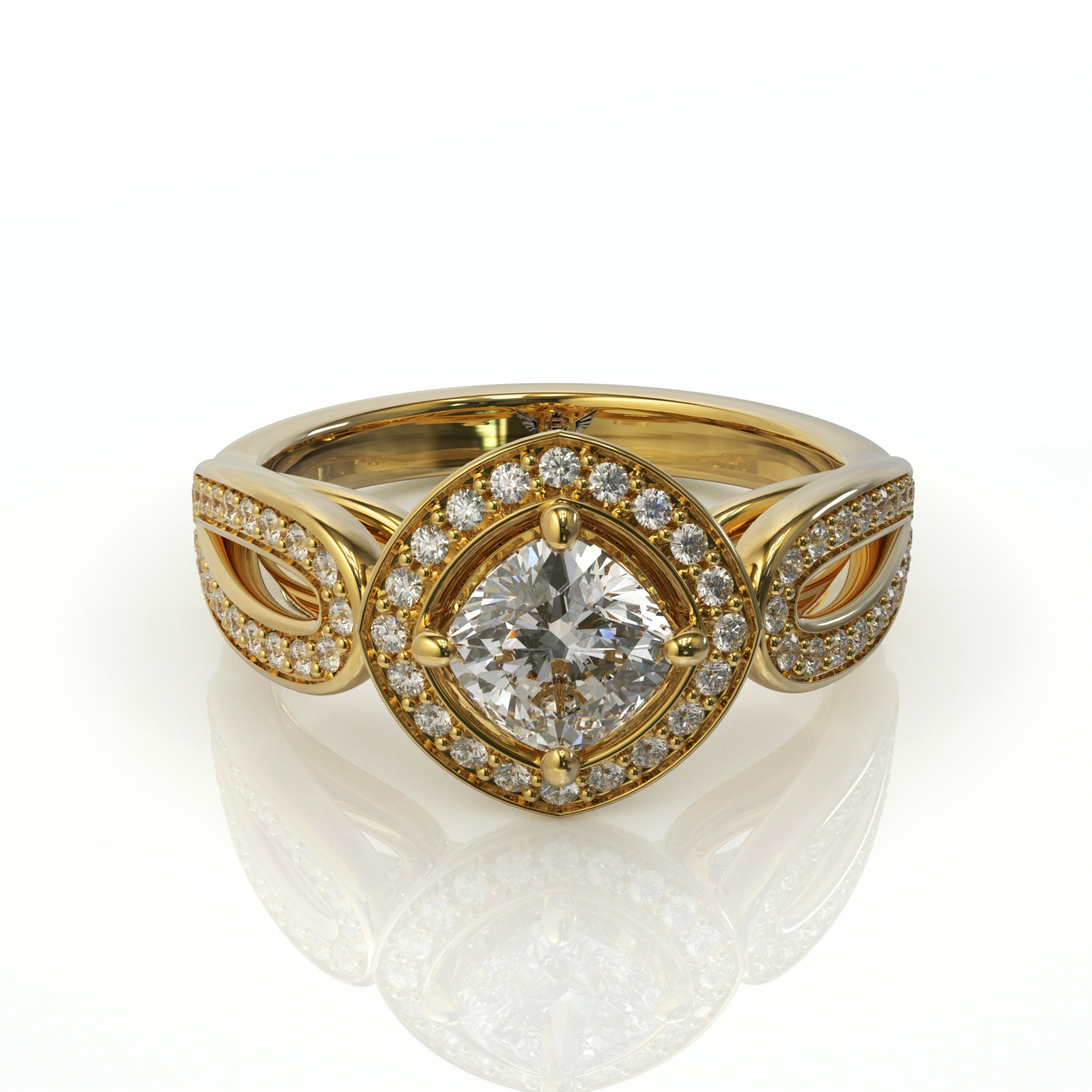 טבעת יוקרתית כפולה ויהלום מרכזי קושן דגם: קלייר