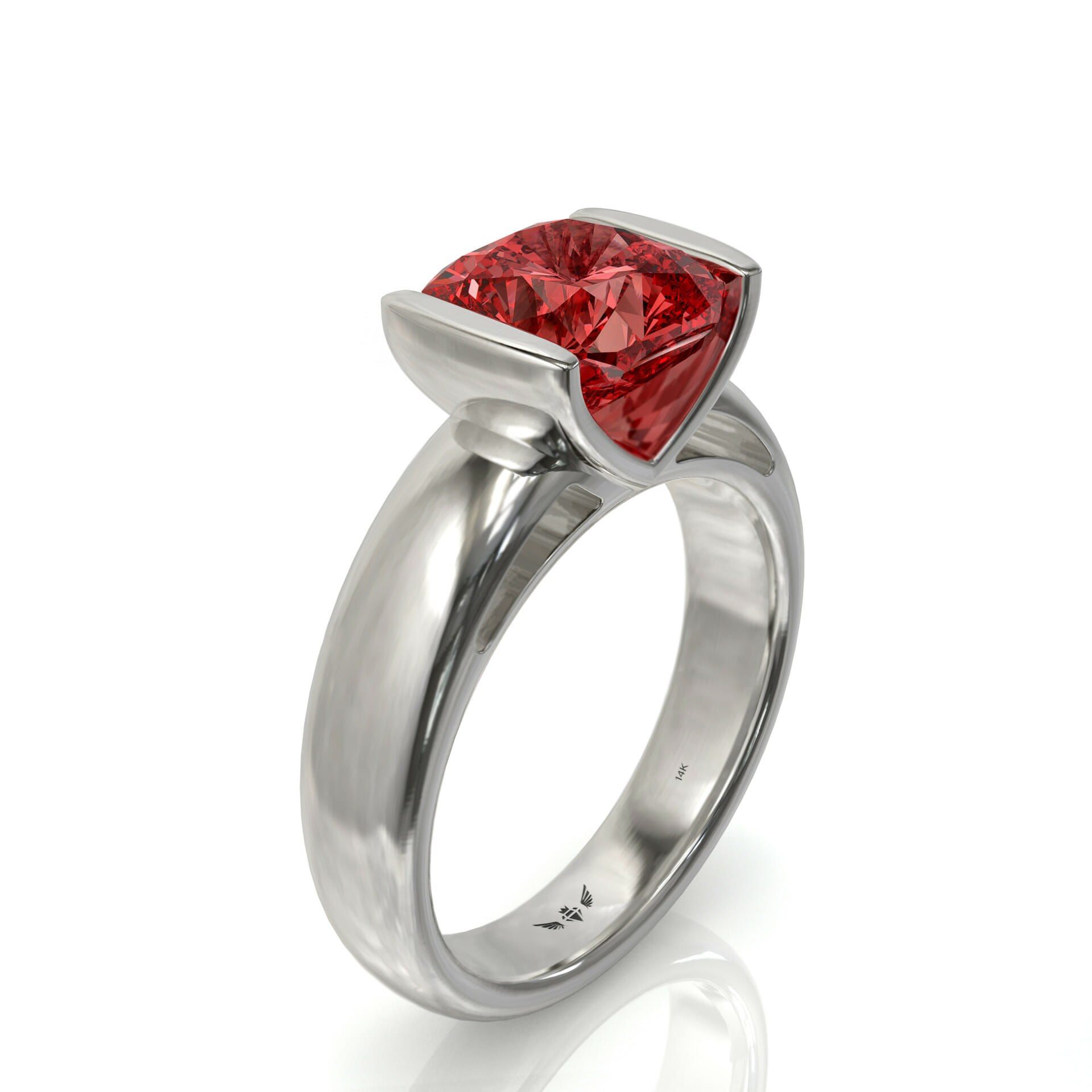 טבעת סוליטר אבן חן רובי בחיתוך קושן דגם: Keren