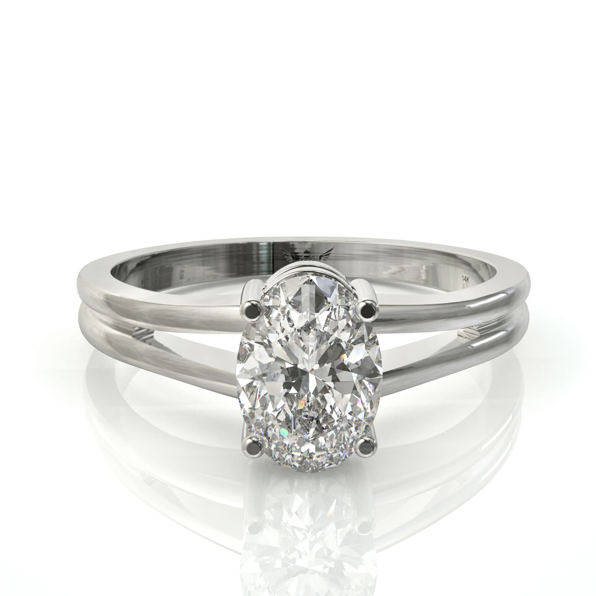 טבעת סוליטר זהב כפולה ויהלום אובל דגם: קווין