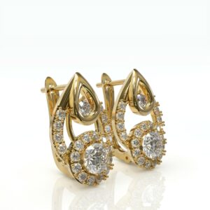 עגילי יוקרה בשילוב היילו יהלומים וטיפות דגם: Astrid