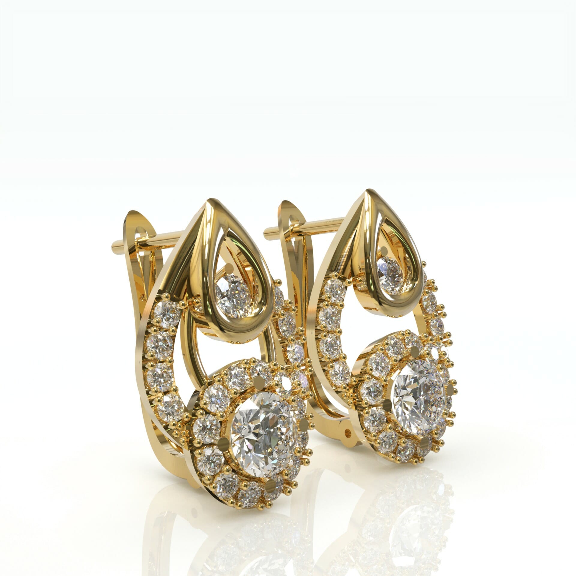 עגילי יוקרה בשילוב היילו יהלומים וטיפות דגם: Astrid