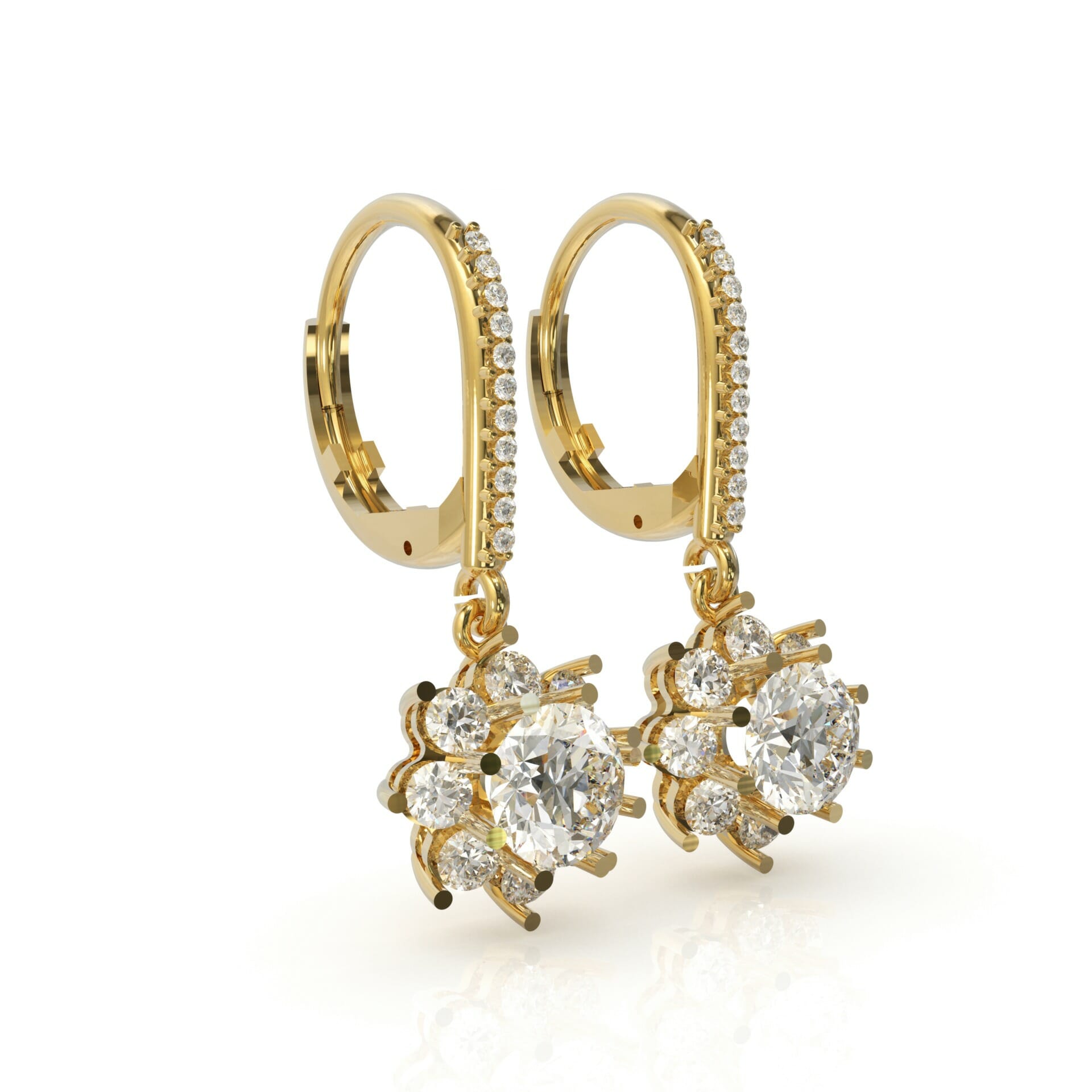 עגילים תלויים משובצים בשמש יהלומים דגם: Karina