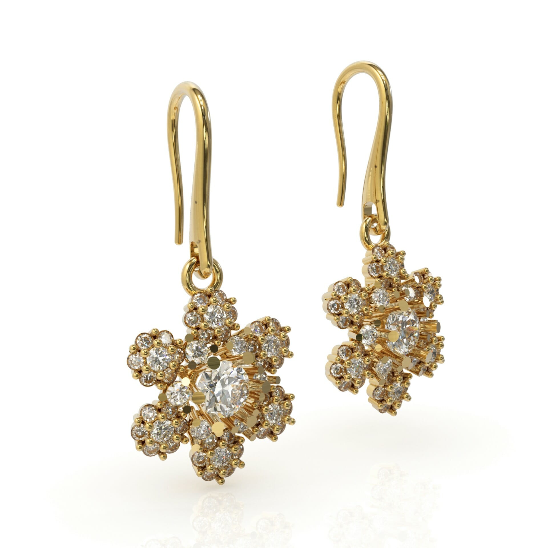 עגילי פרח יהלומים אלגנטיים דגם: Lina