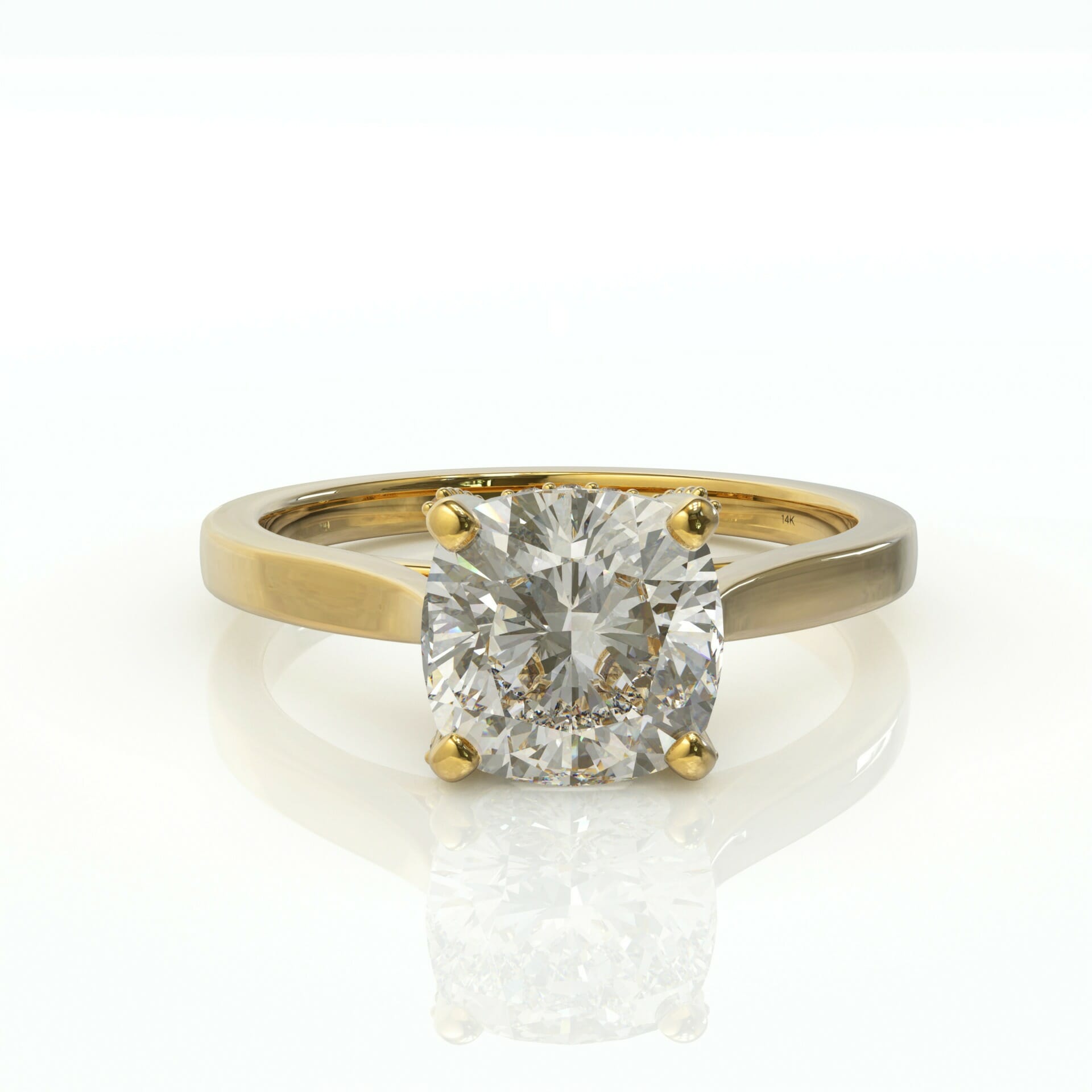 טבעת זהב סוליטר ויהלום קושן דגם: פיית'